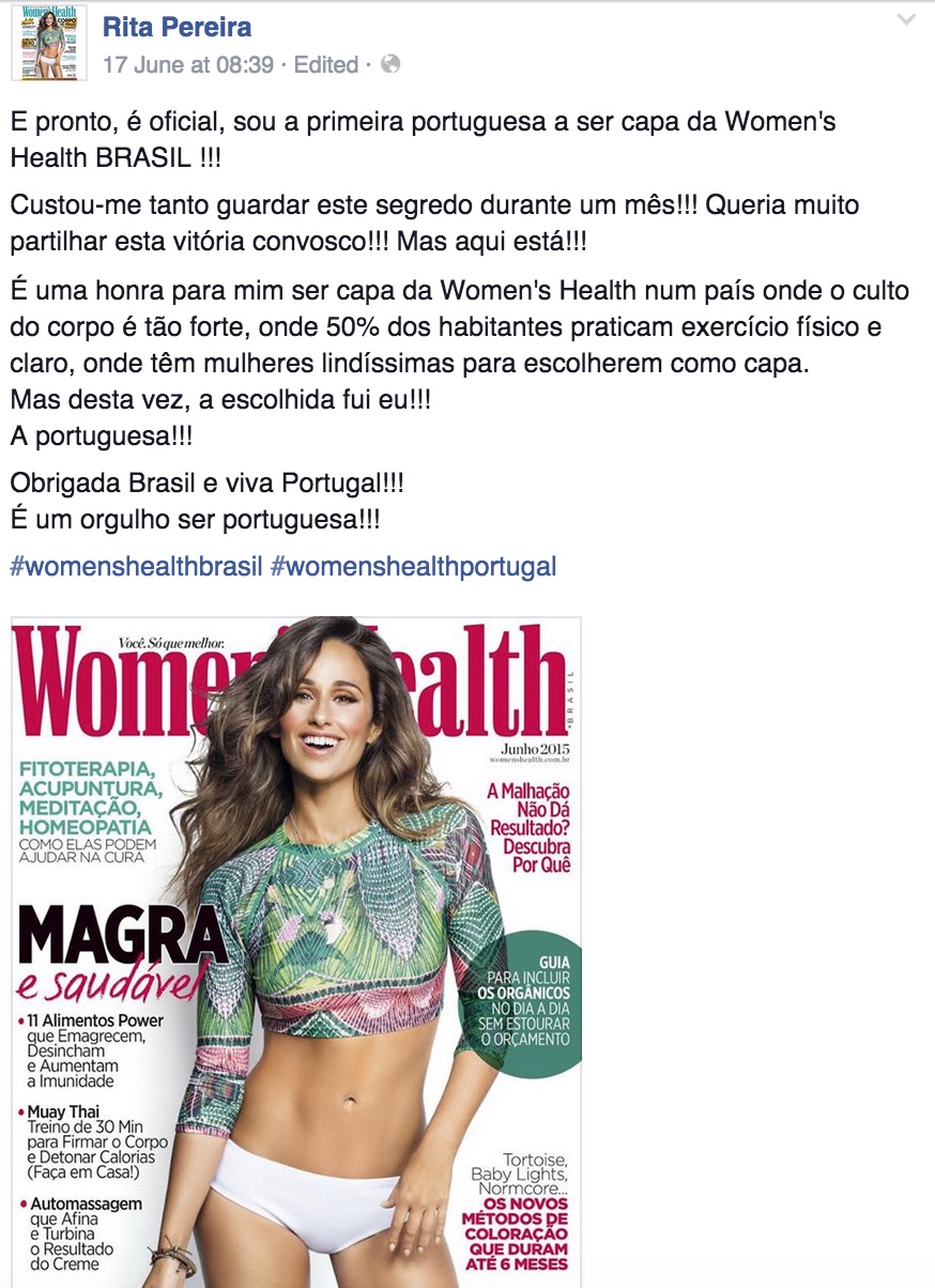 Última Hora! Rita Pereira Oriflame, embaixadora Oriflame é Capa de Revista Woman’s Health BRASIL!